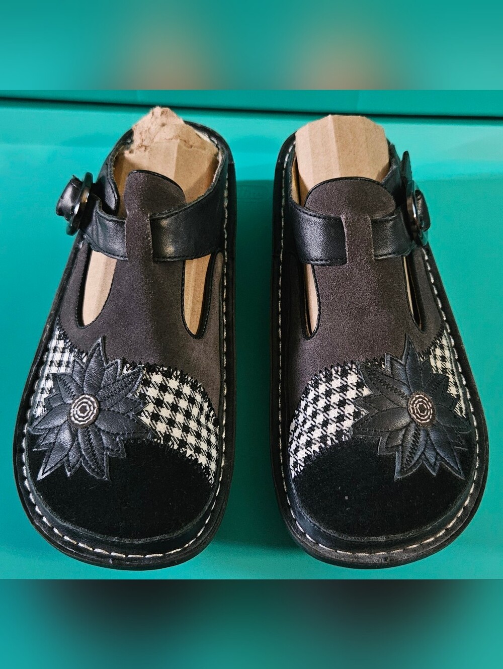 Alegria Classic Clog Handicraft Patchwork Houndstooth Mules Size 40 / US 9.5-10